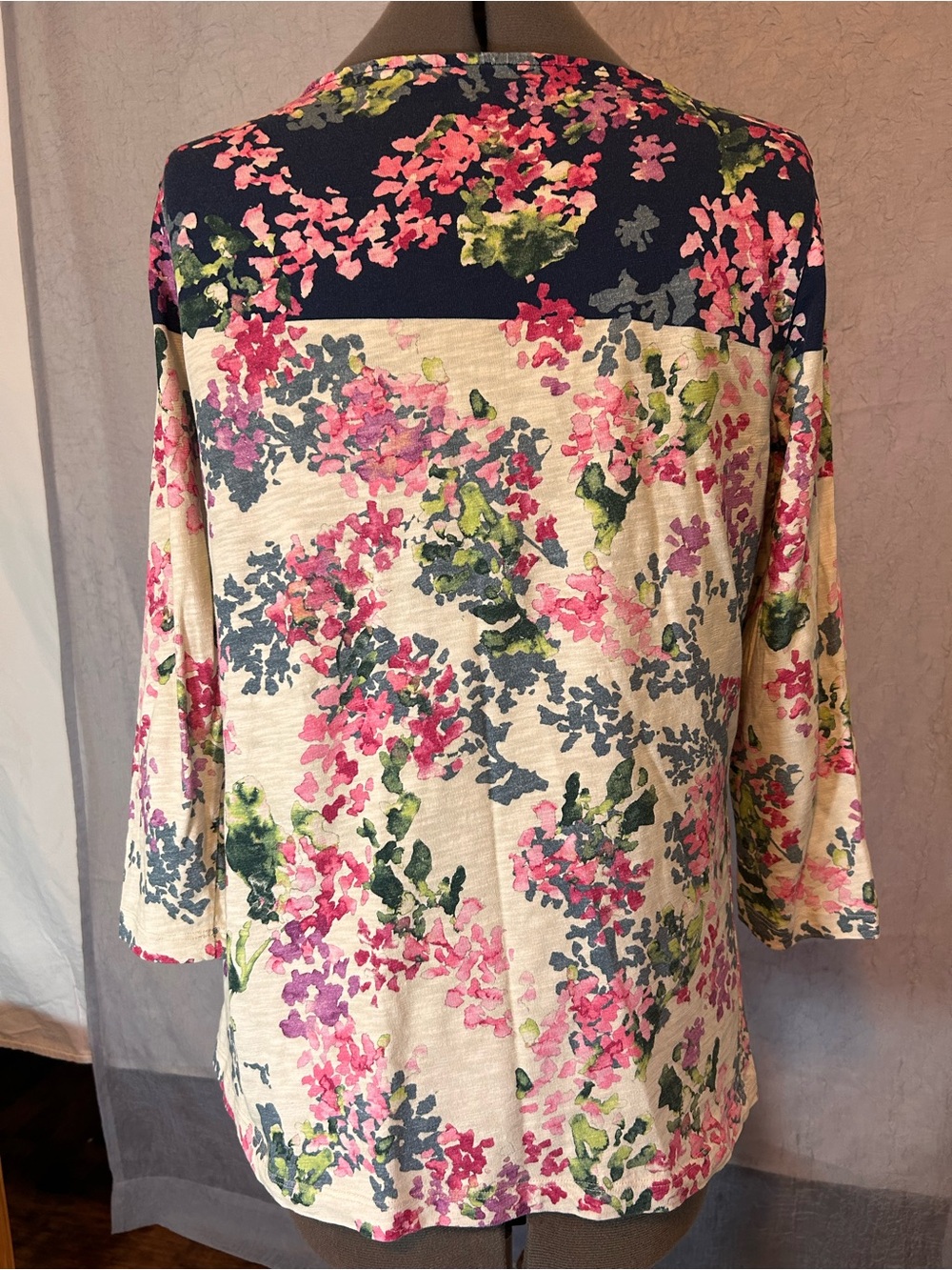 Lands' End Floral Long-Sleeve Tunic in Cream, Pink and Navy